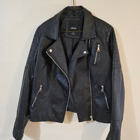 Ardene Women's Black Faux Leather Motorcycle Jacket - Size L - Picture 1 of 6